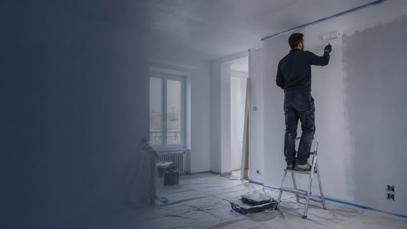 Peintre préparant et mettant en peinture les murs et plafonds d’un intérieur à Pau