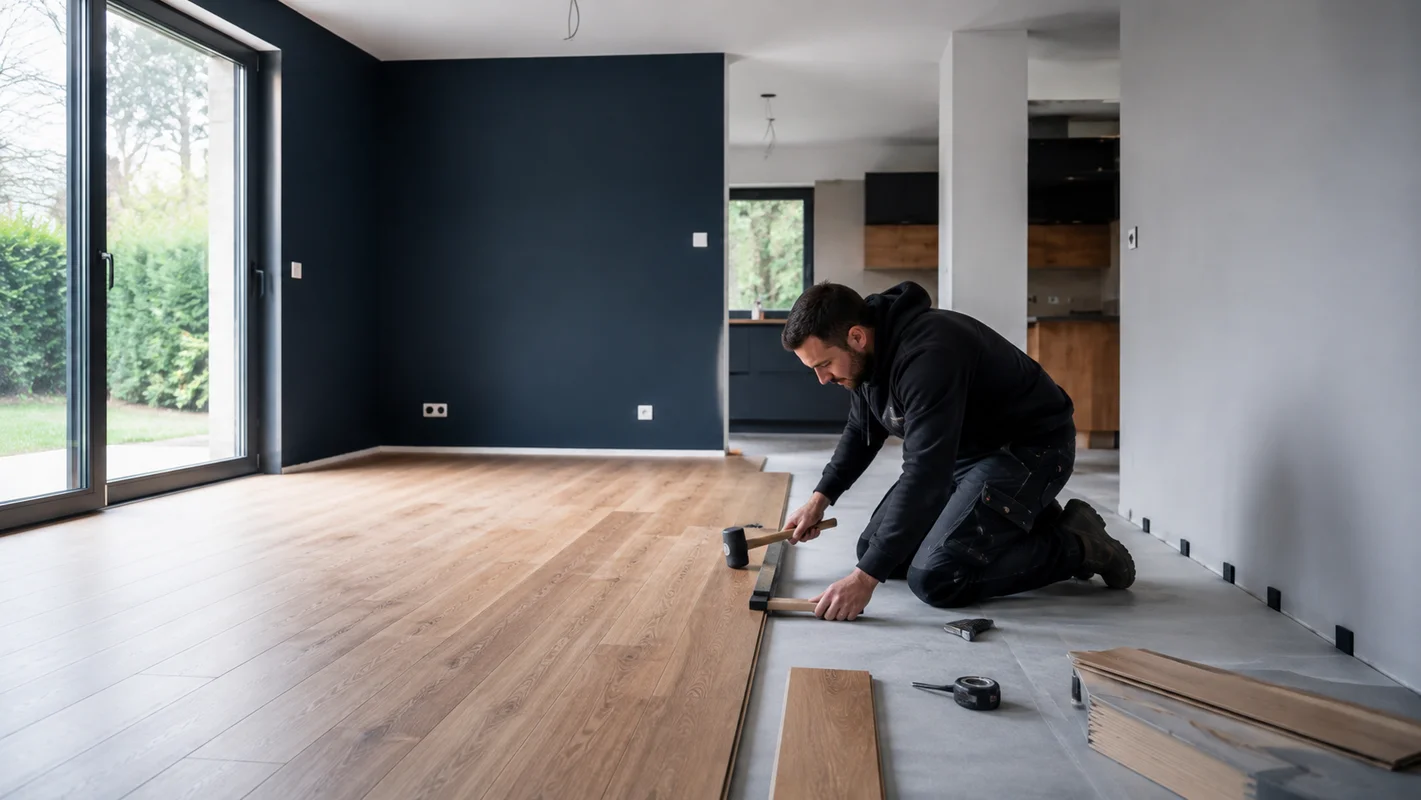 Pose d’un parquet dans une pièce intérieure rénovée à Pau