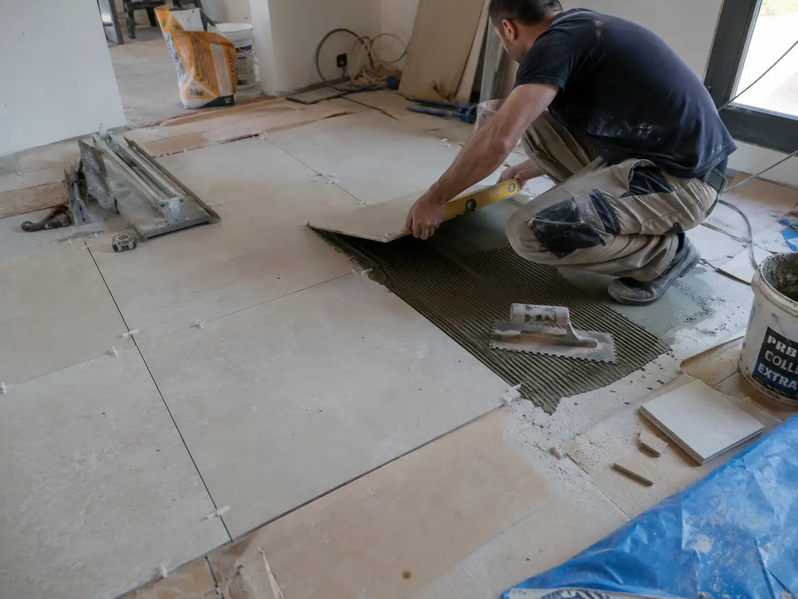 Pose de carrelage de faïence et de mosaïque